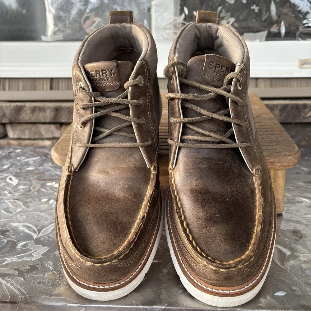 Sperry Men's 10 Authentic Brown/ Taupe Chukka Boots Push Wave Leather Inserts